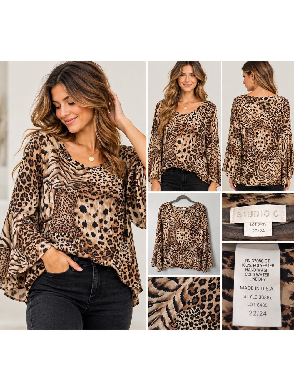 Studio I Leopard Print Long Sleeve Blouse size 22